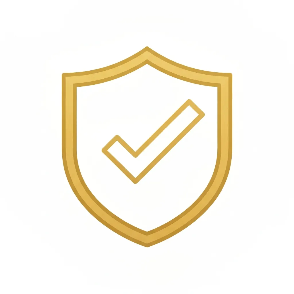 Outline icon showing a shield with a checkmark, gold color