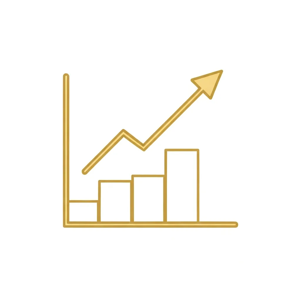 Outline icon showing a line graph trending upwards, gold color