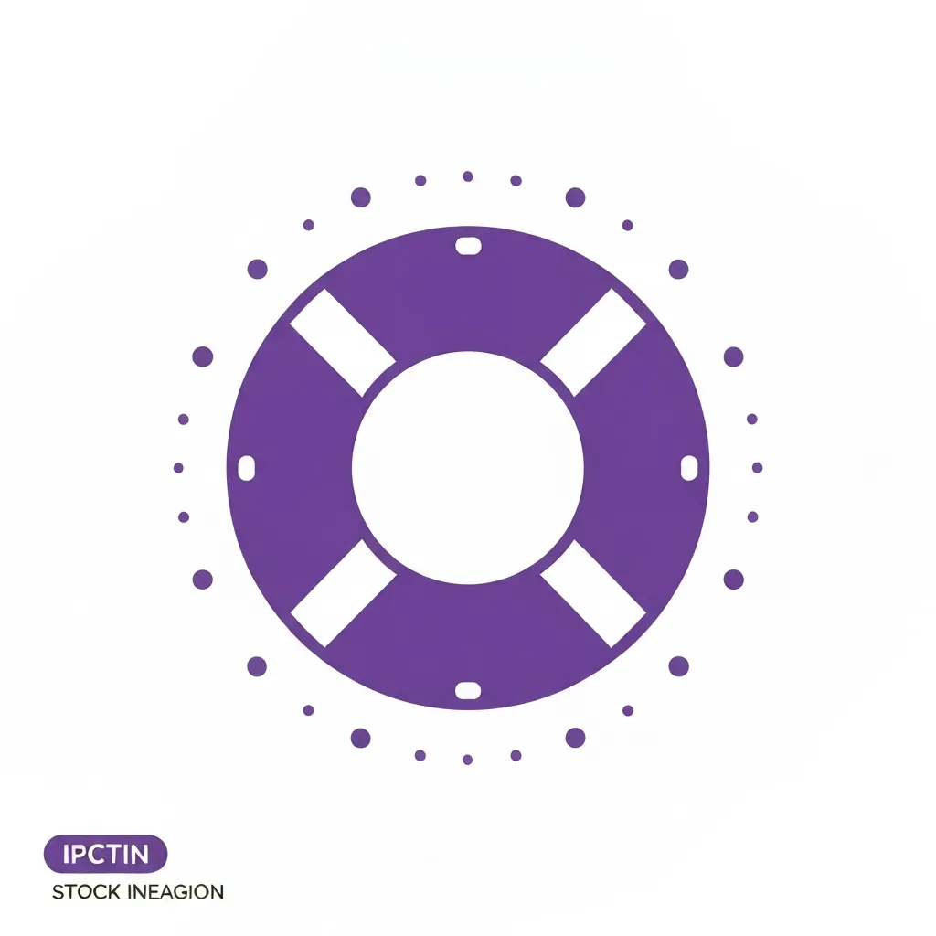 Purple lifesaver ring icon surrounded by small dots.