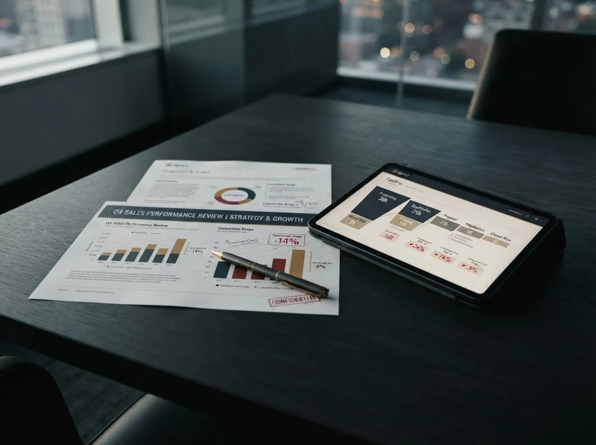 Executive review showing sales conversion loss and pipeline leakage