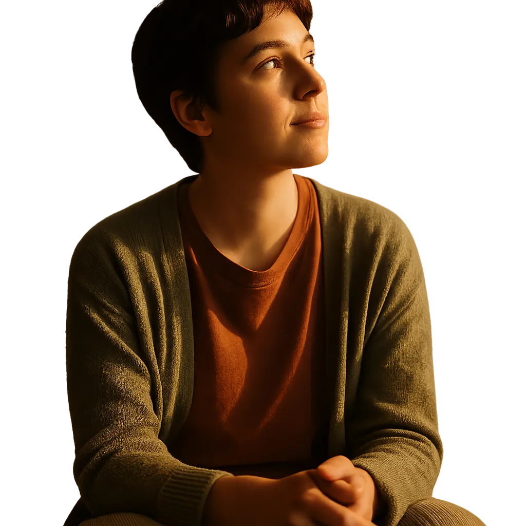 A quiet, hopeful moment of inspiration looking toward a bright horizon