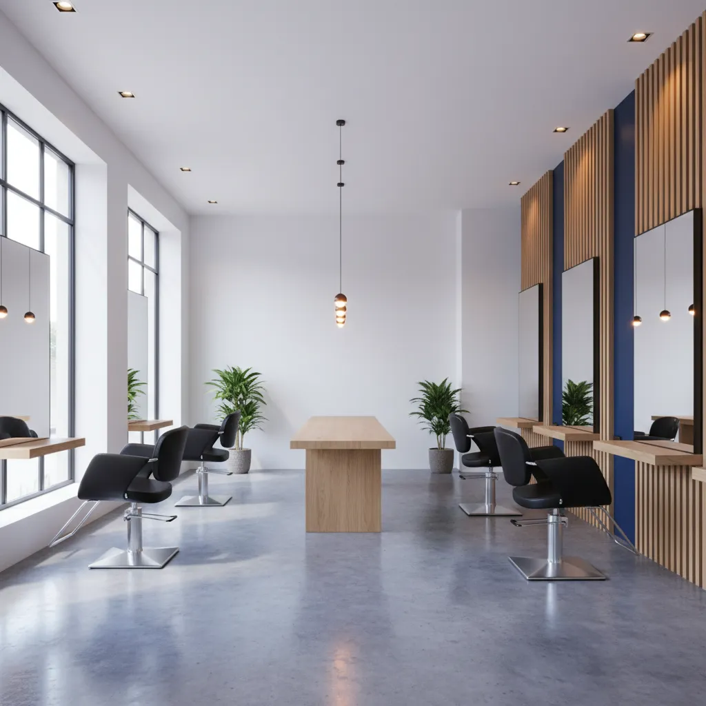 UK salon interior with a busy front desk