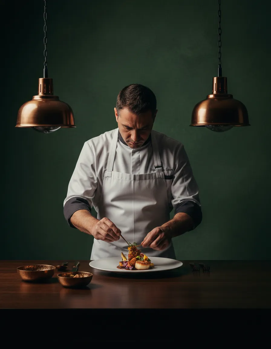 Executive chef preparing a private multi-course dinner