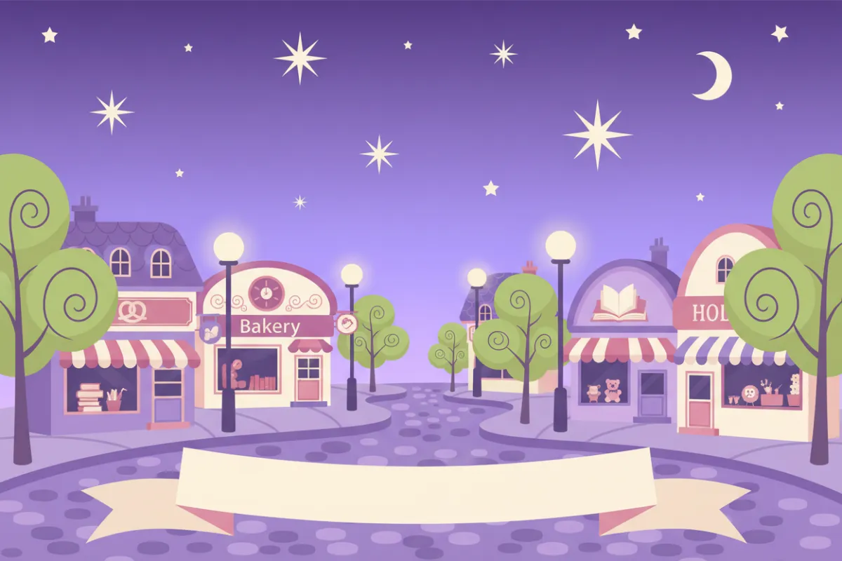 Whimsical city street with stars clipart
