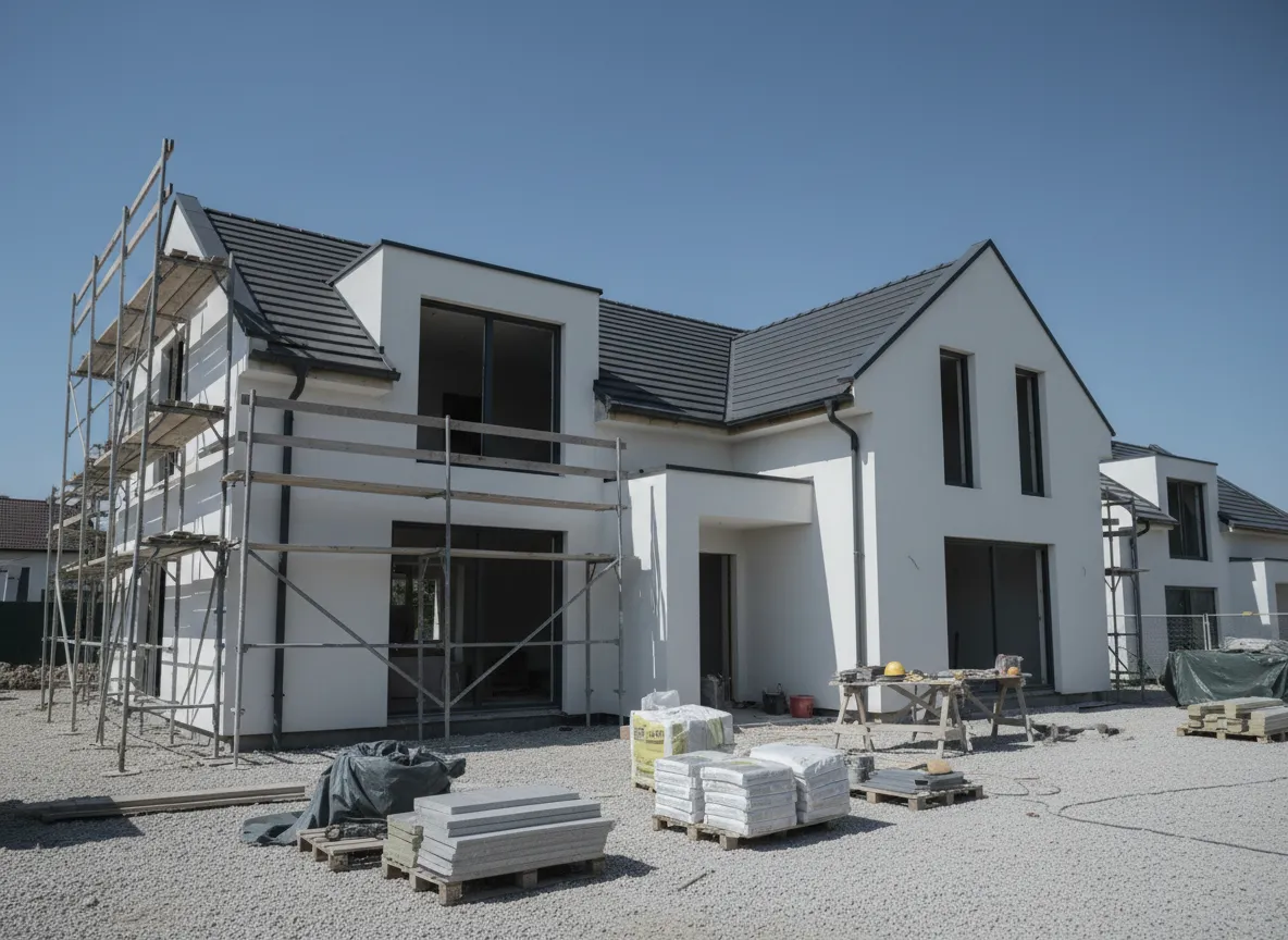 Modern családi ház építés közben