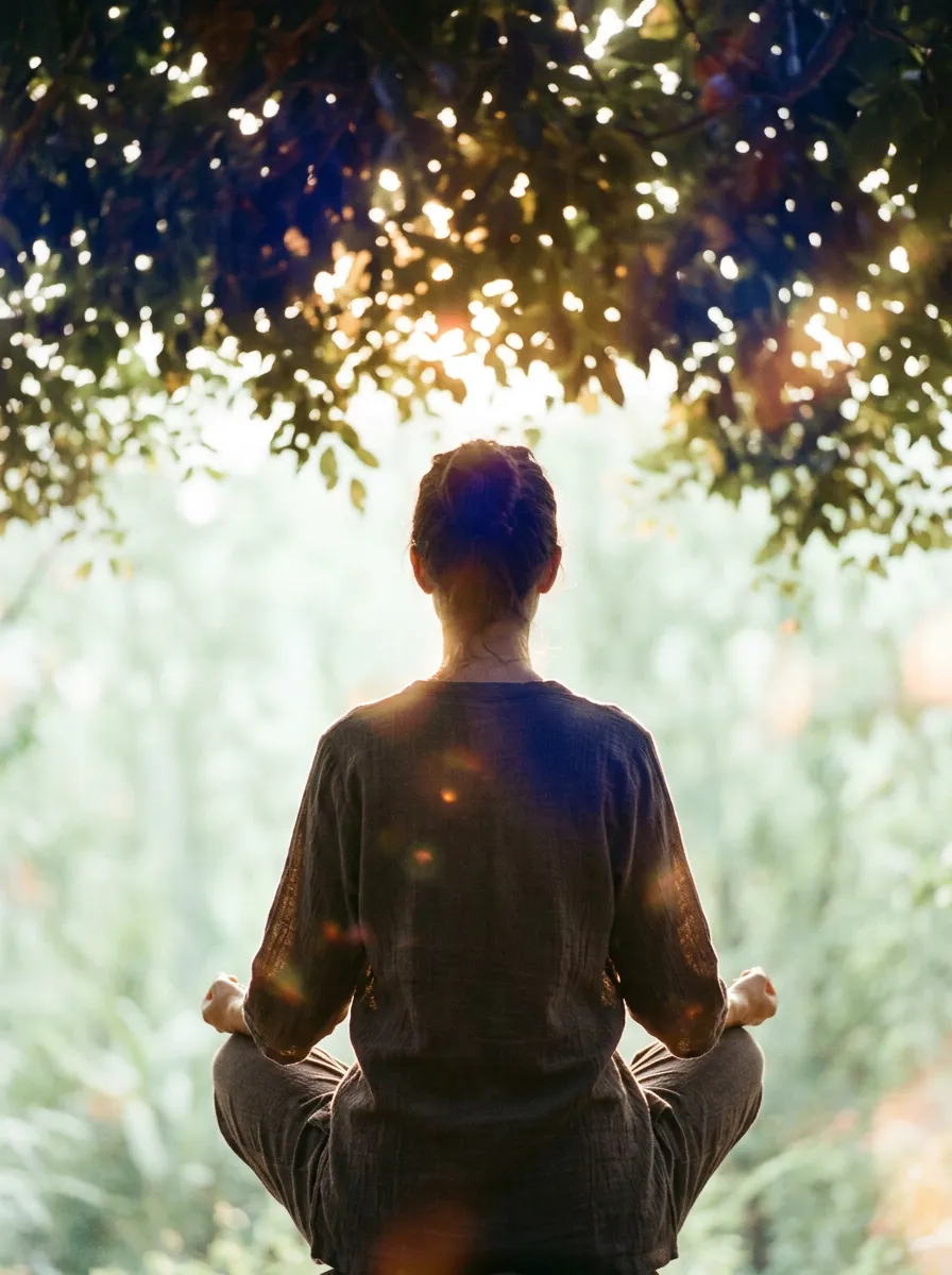 Serene and ethereal portrait evoking quiet spiritual awakening, inner peace, and timeless soul discovery