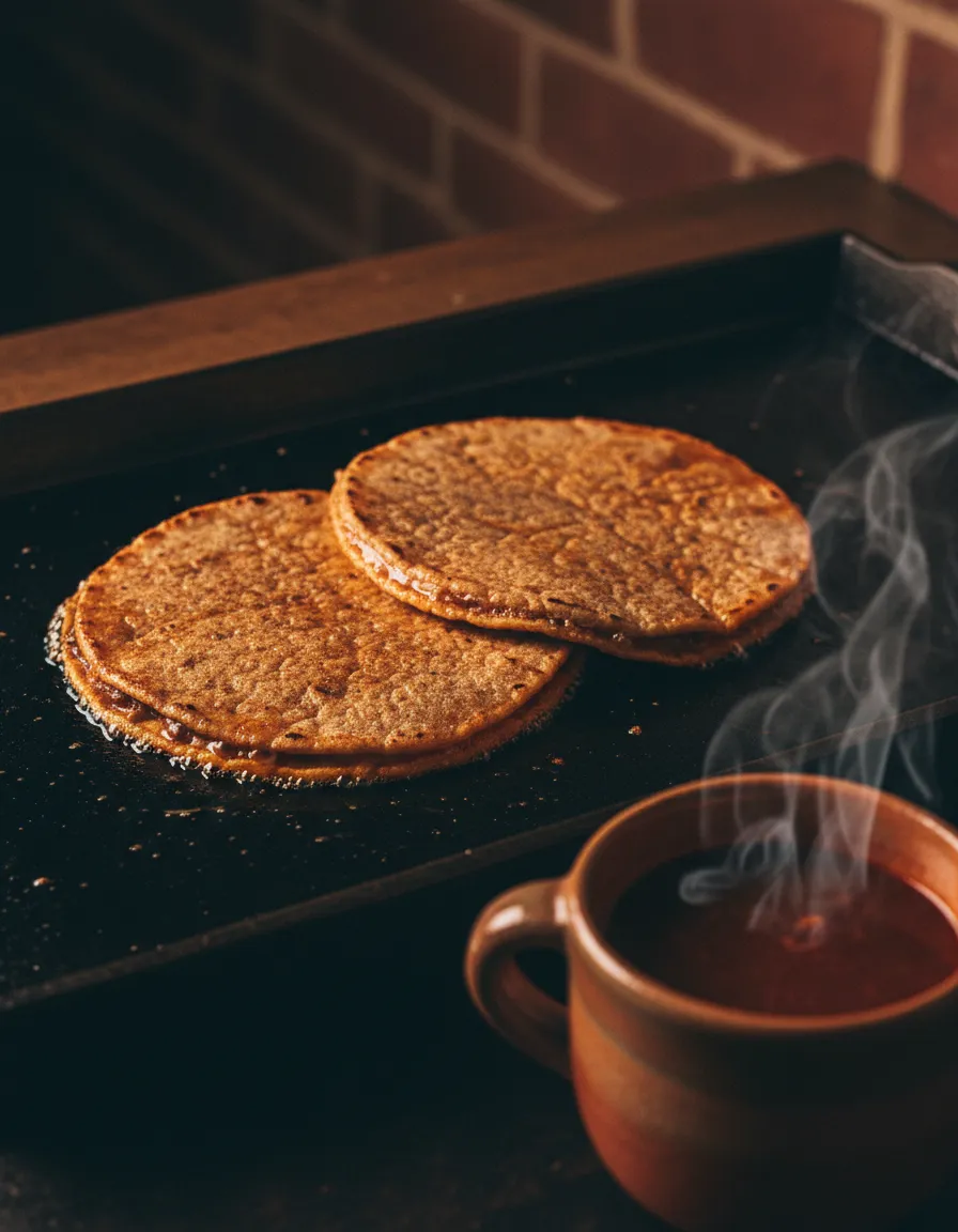 Tortillas pressed in braising fat with consommé