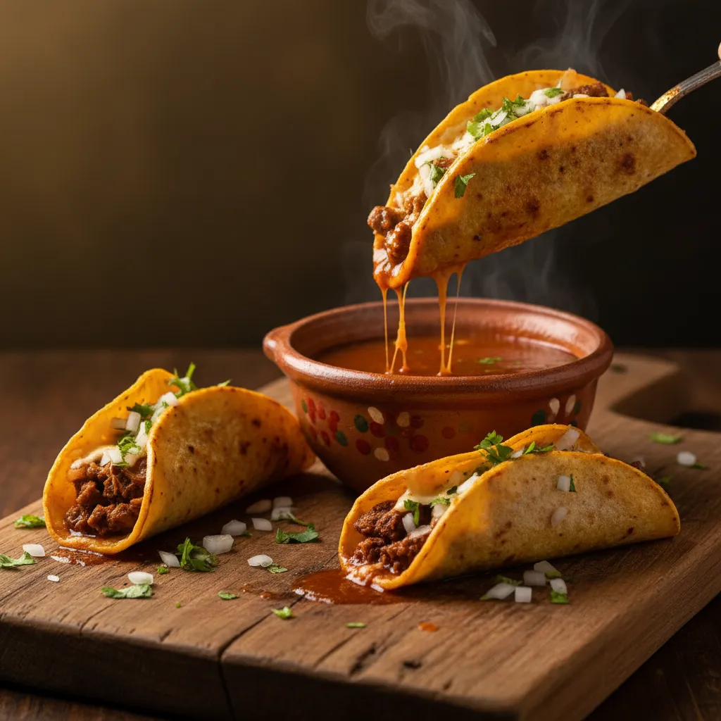 Birria tacos with consomme dipping sauce — Bert's Pizzeria West Hartford CT