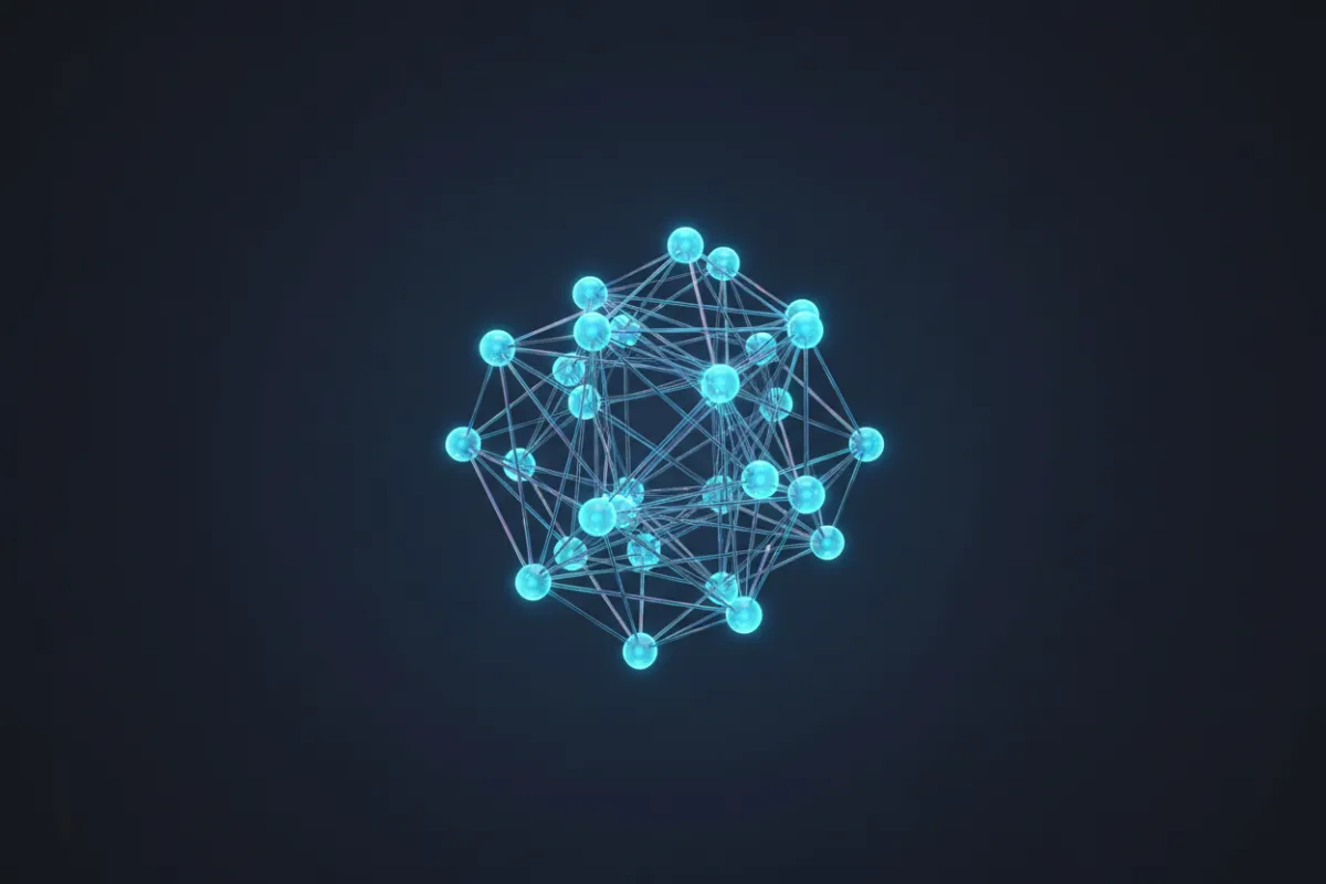 Abstract AI technology node graphic in cyan and indigo