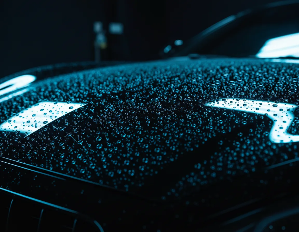 Detailed view of new vehicle paint protected by high-gloss ceramic coating