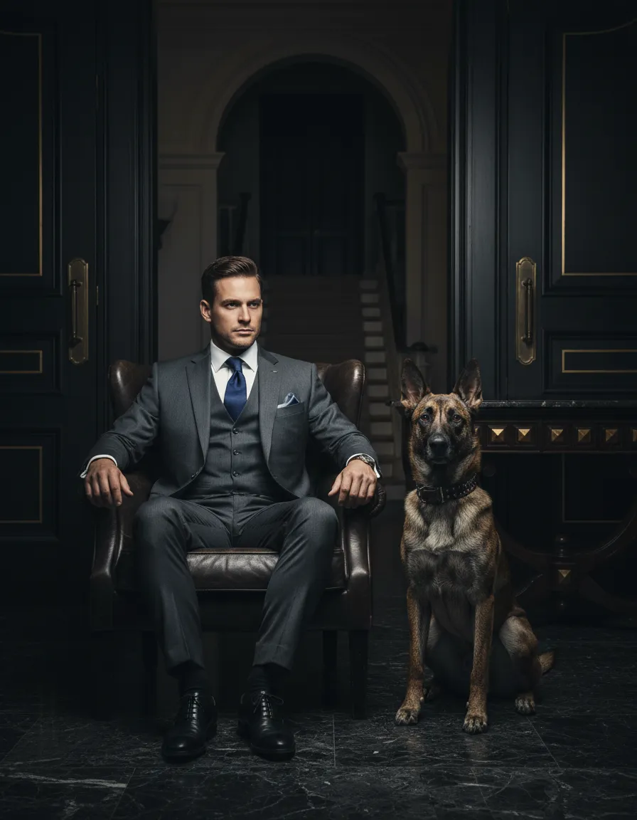 Executive with Dutch Shepherd Personal Security Dog