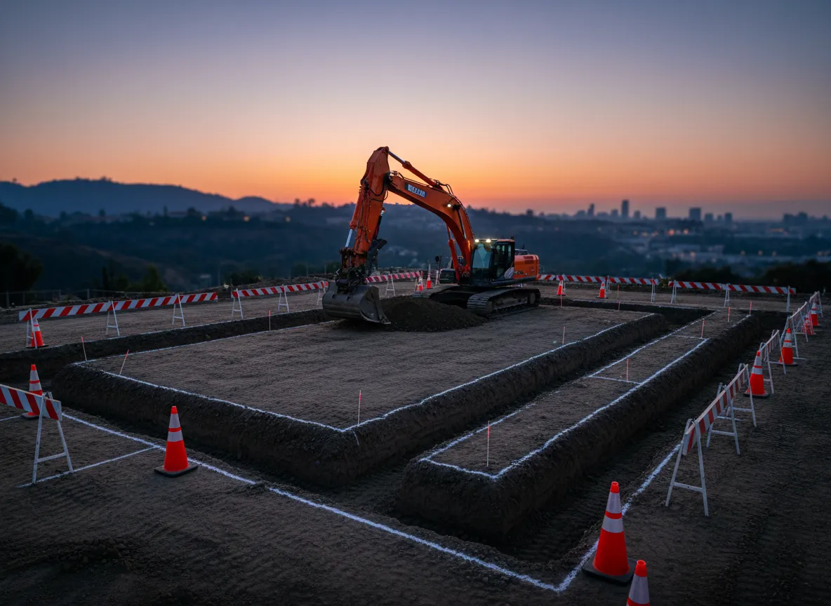 Site preparation and grading equipment on construction site