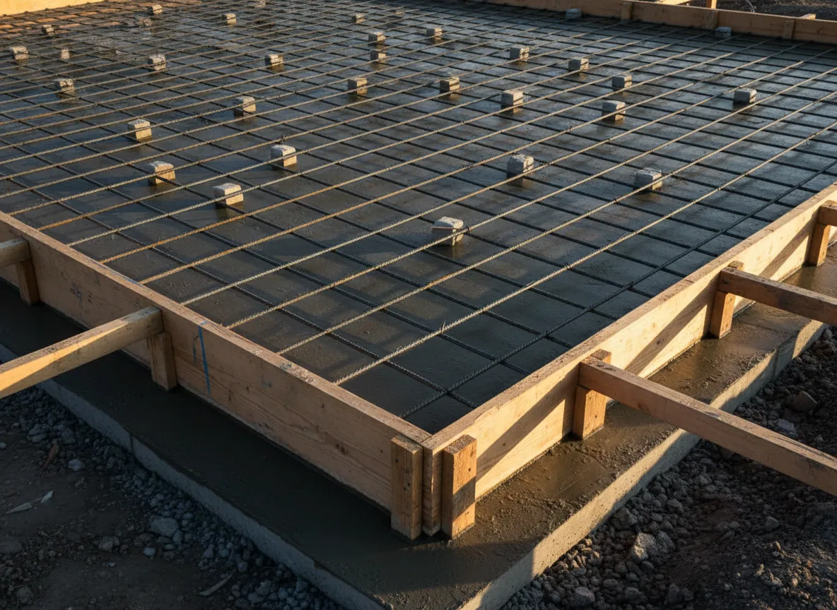 Concrete foundation and flatwork being poured