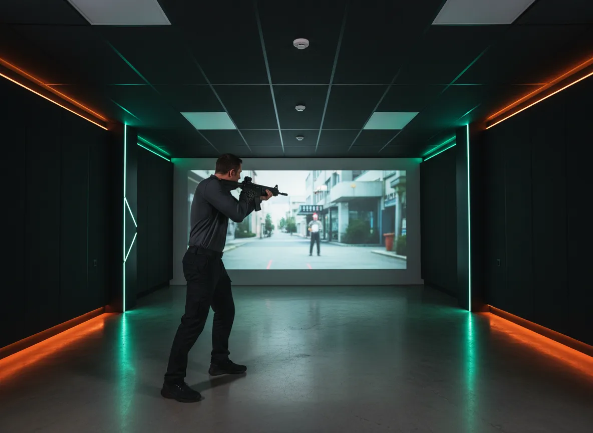Shooter training on SimRange firearms simulator