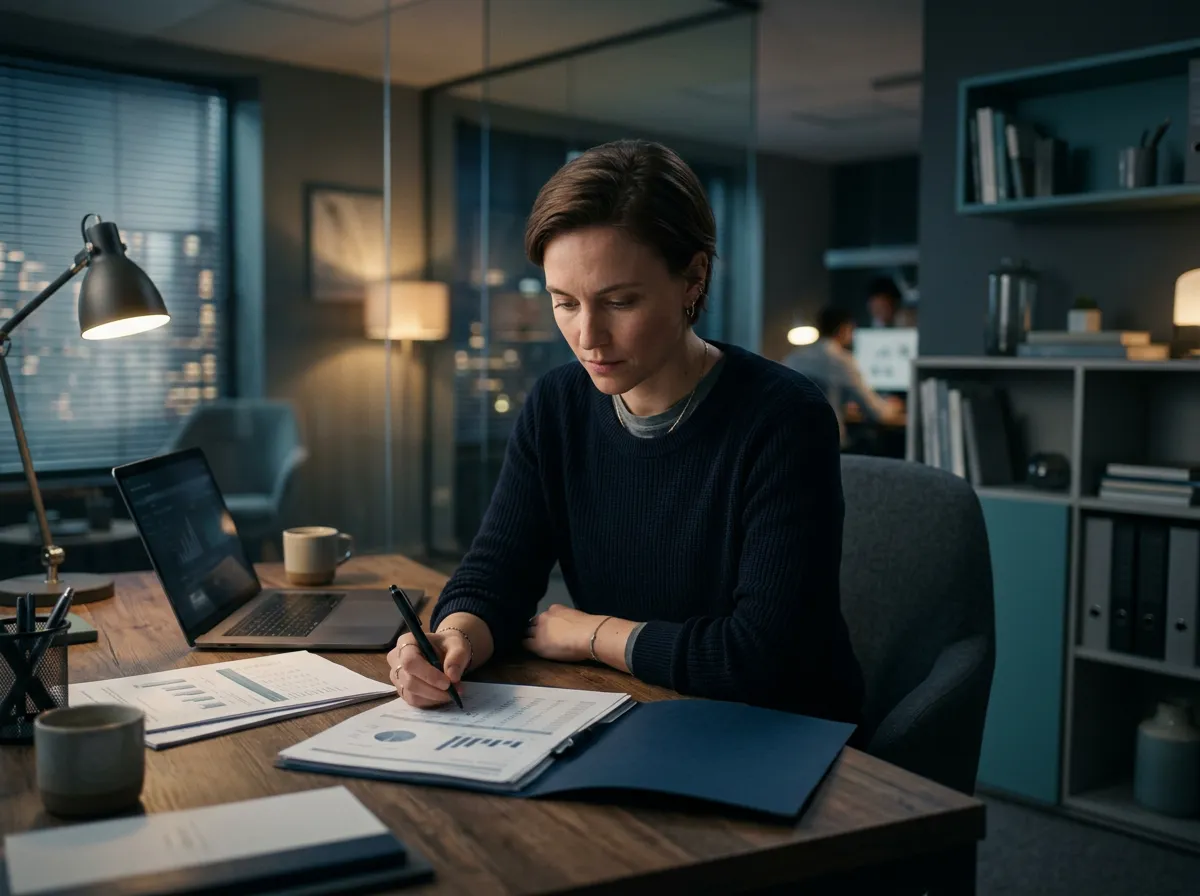 Person reviewing paperwork and documents