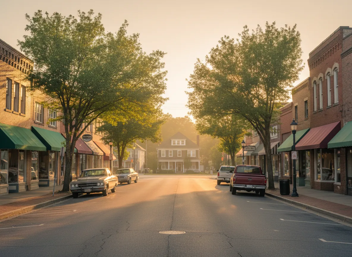 Downtown Clover SC streetscape near homes financed by mortgage lender Matt Brady