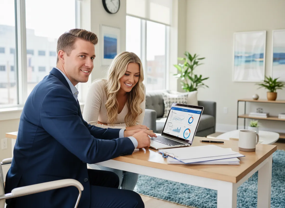 Matt Brady consulting Rock Hill homebuyers about mortgage options in his Rock Hill SC office