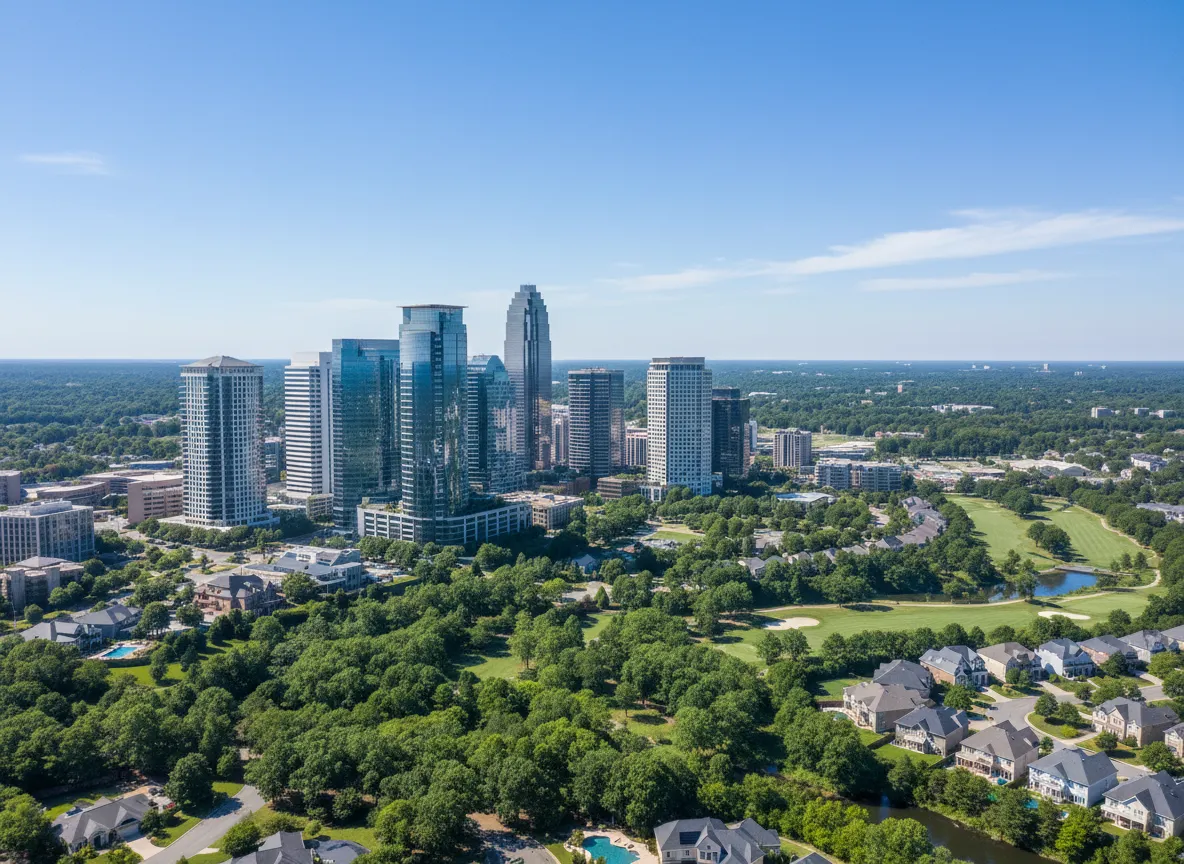 Skyline and neighborhood view of Ballantyne, Charlotte with mortgage lender Matt Brady serving local homebuyers