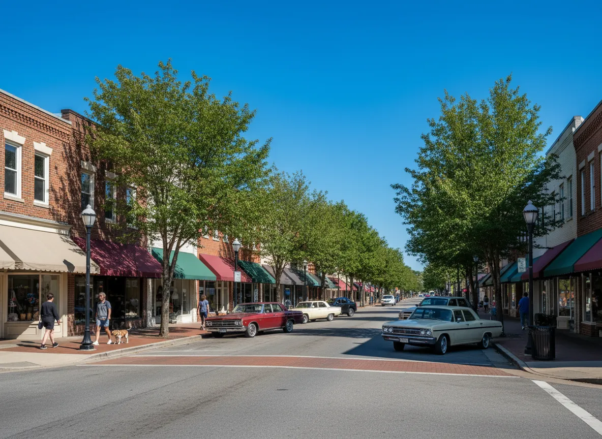 Downtown Pineville streetscape near where mortgage lender Matt Brady serves homebuyers