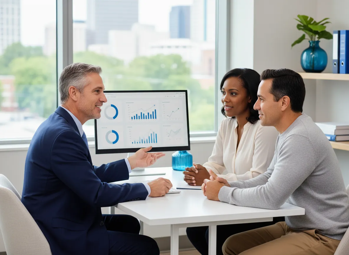 Portrait of Pineville mortgage lender Matt Brady meeting with local homebuyers in Pineville
