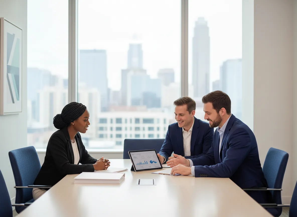Portrait of Mecklenburg mortgage lender Matt Brady meeting with homebuyers in Mecklenburg NC