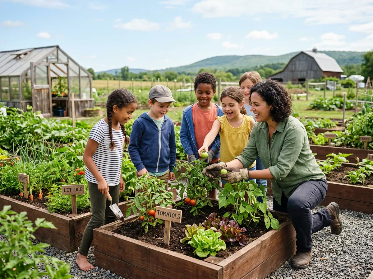 Children enjoying an outdoor nature summer camp on an expansive Virginia farm