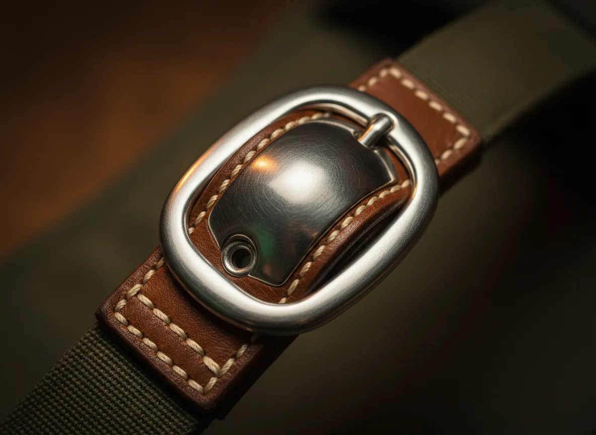 Close-up of polished metal hardware replacement on a horse blanket