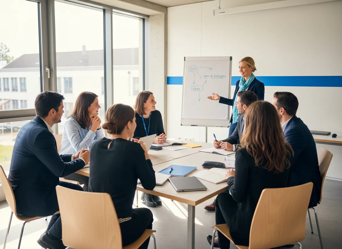 Estudiantes adultos en una clase de alemán intercultural
