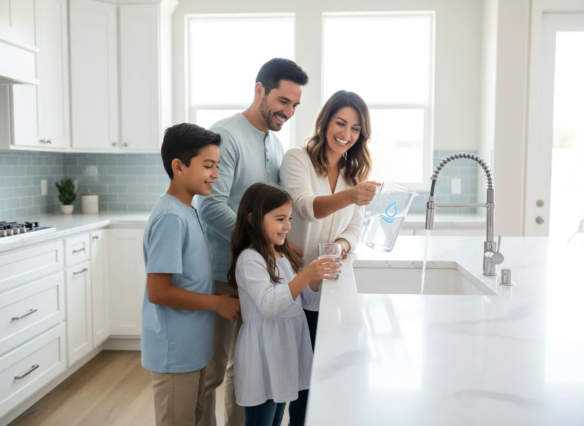 Familia en Palmdale disfrutando agua alcalina en casa