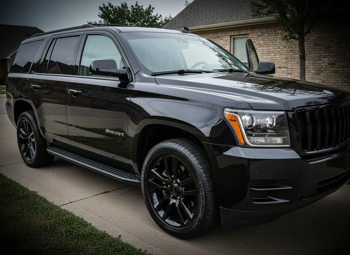 After vehicle detailing with glossy finish