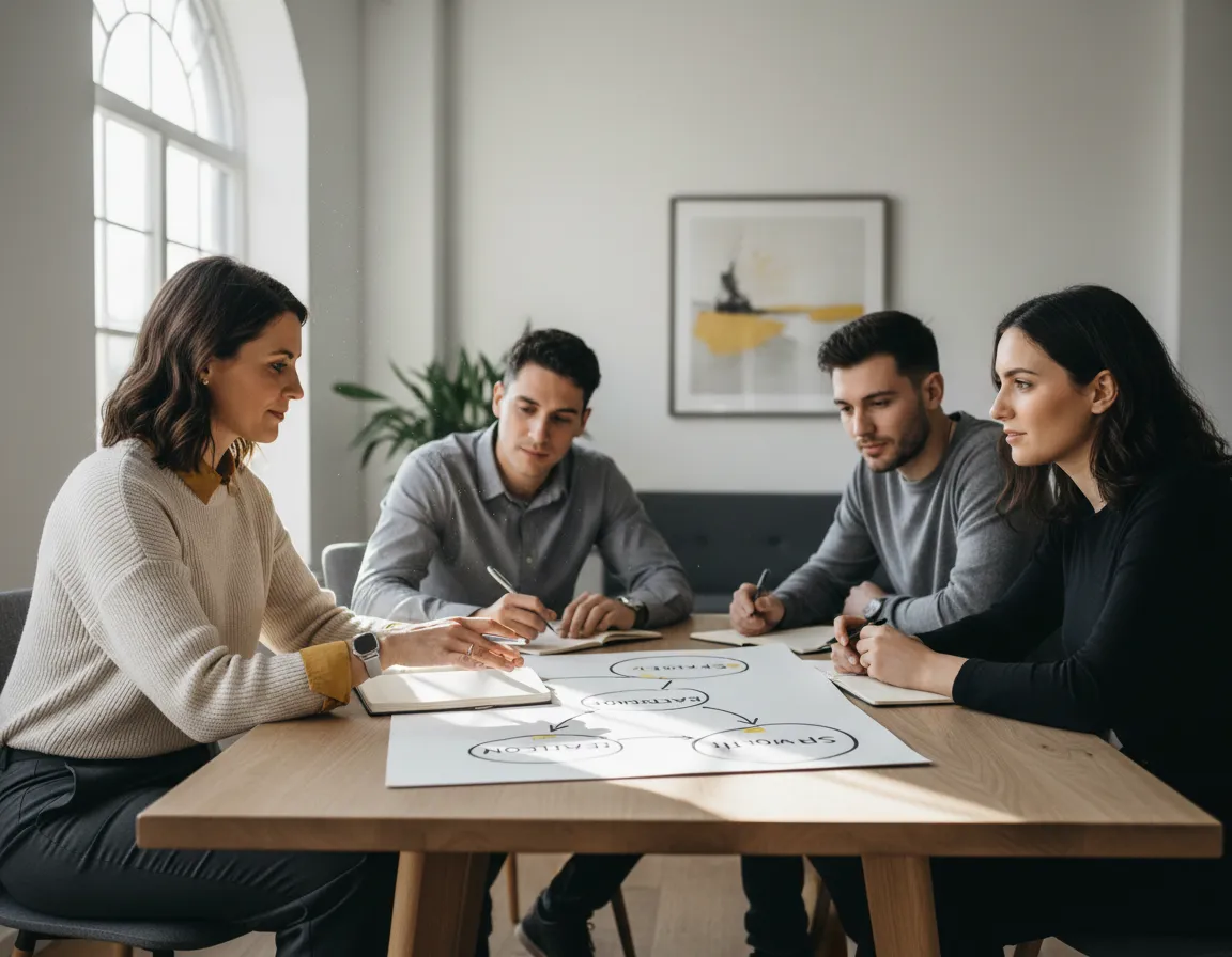 Portrait of coach working with a small business team