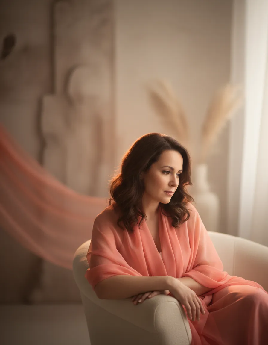 A woman in deep reflection, highlighting the soft-focus emotional space of inner healing