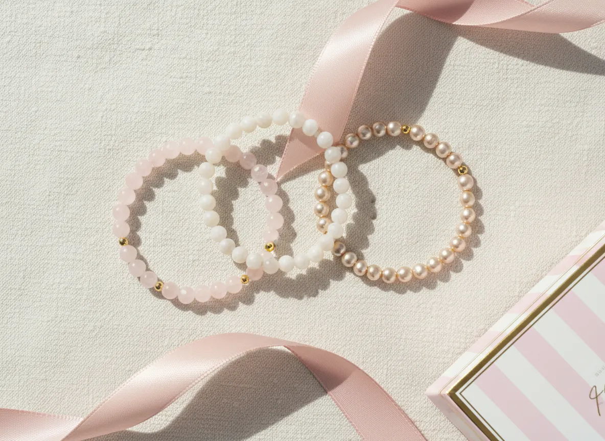 Delicate blush bead bracelet stack