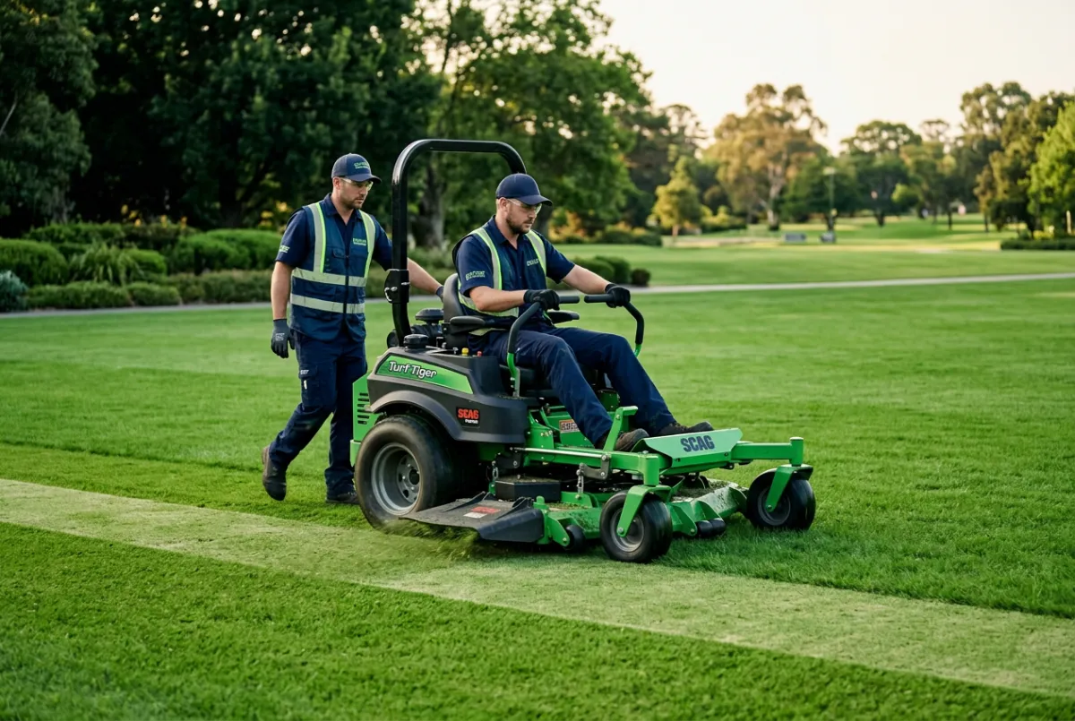 Commercial property lawn maintenance and grounds care turf mowing