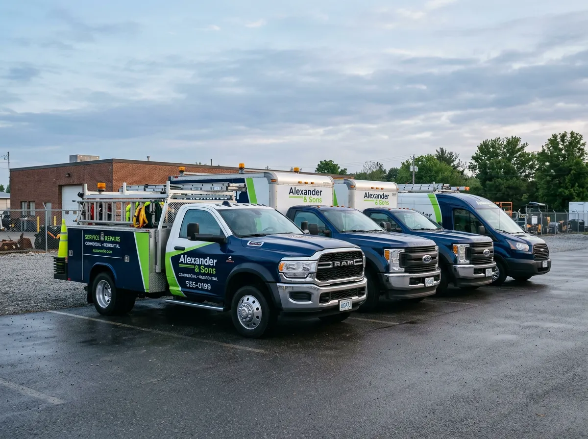Alexander and Sons heavy-duty service truck and commercial equipment deployed on Fox Cities site