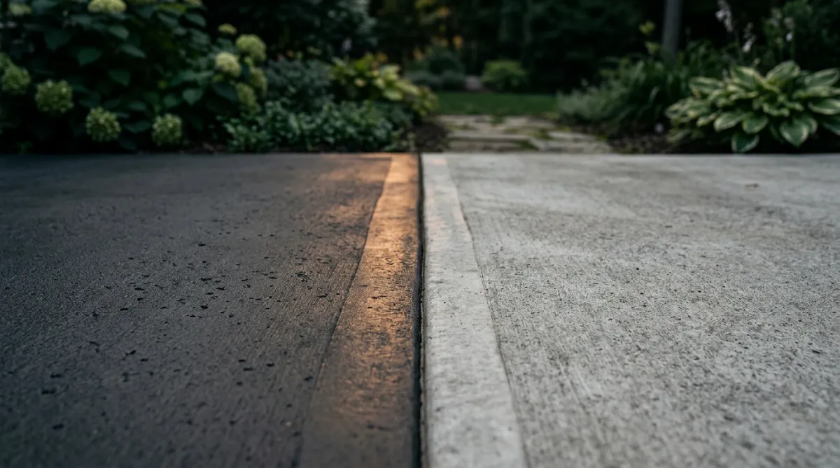 Restored and recolored concrete patio with deep stain finish