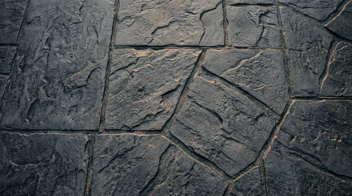 Decorative stamped concrete patio featuring custom textured slate pattern