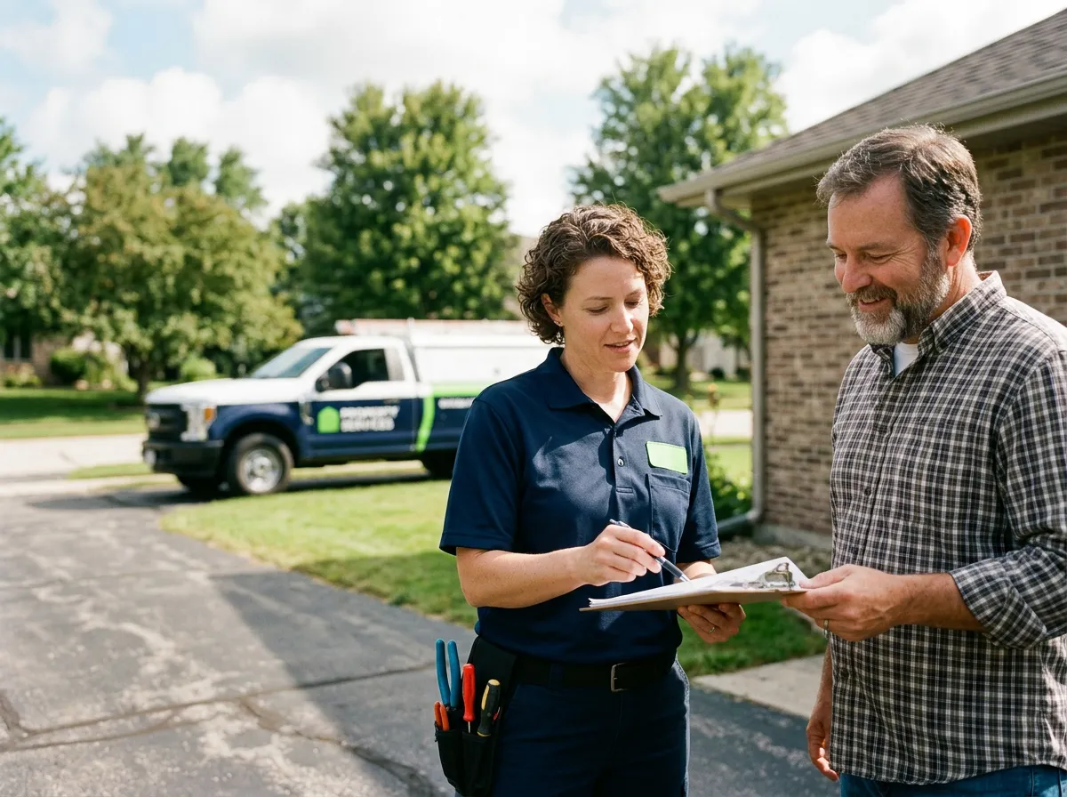 Alexander and Sons team member reviewing property maintenance plan with local Fox Cities homeowner