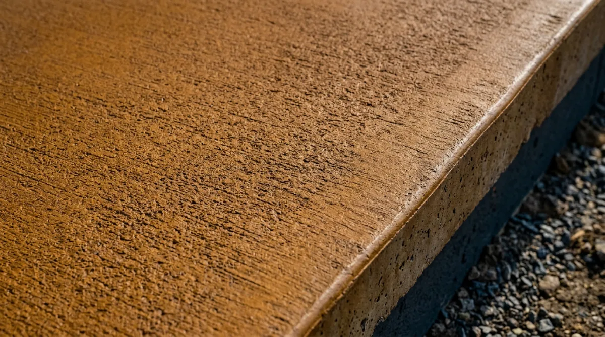 Restored and recolored concrete patio with rich protective stain