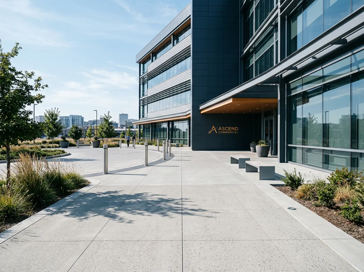 Commercial concrete installation showing reinforced walkway and polished industrial facility floor