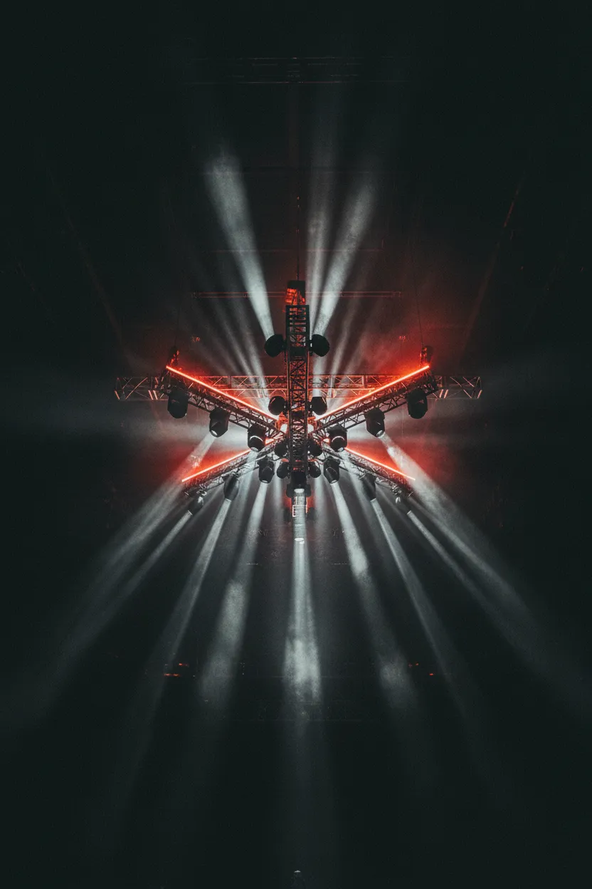 Concert stadium lighting rig overhead