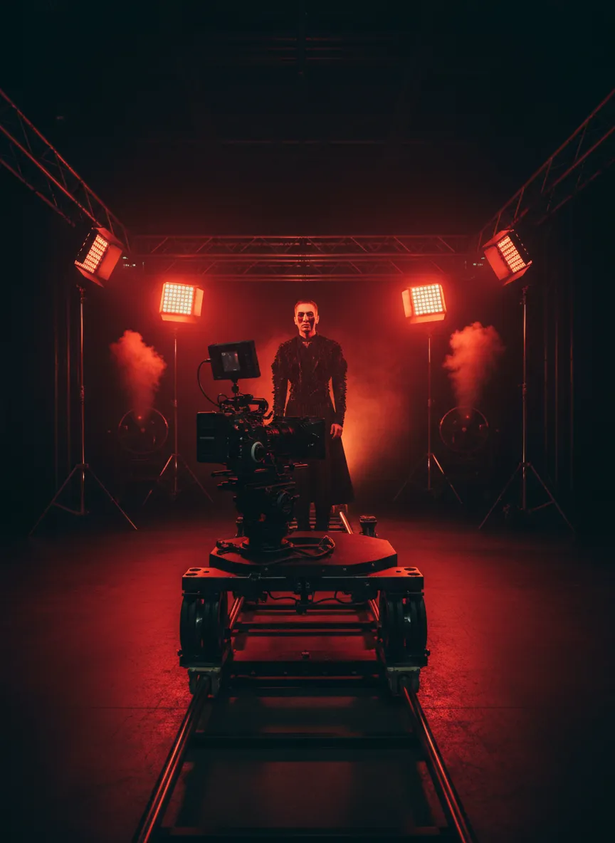 Music Video Production Setup with Red Lighting