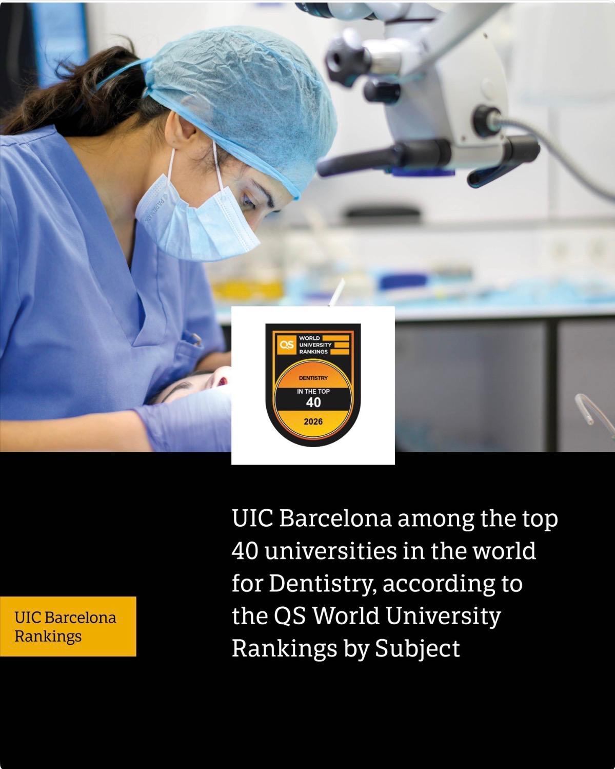 UIC Barcelona tra le top 40 università al mondo per Odontoiatria — QS World University Rankings 2026