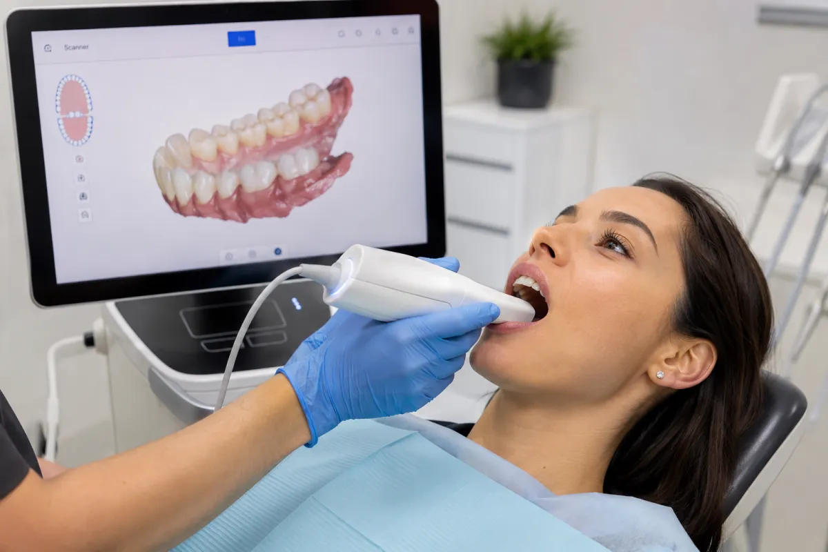 Paziente durante scansione con impronta digitale 3D