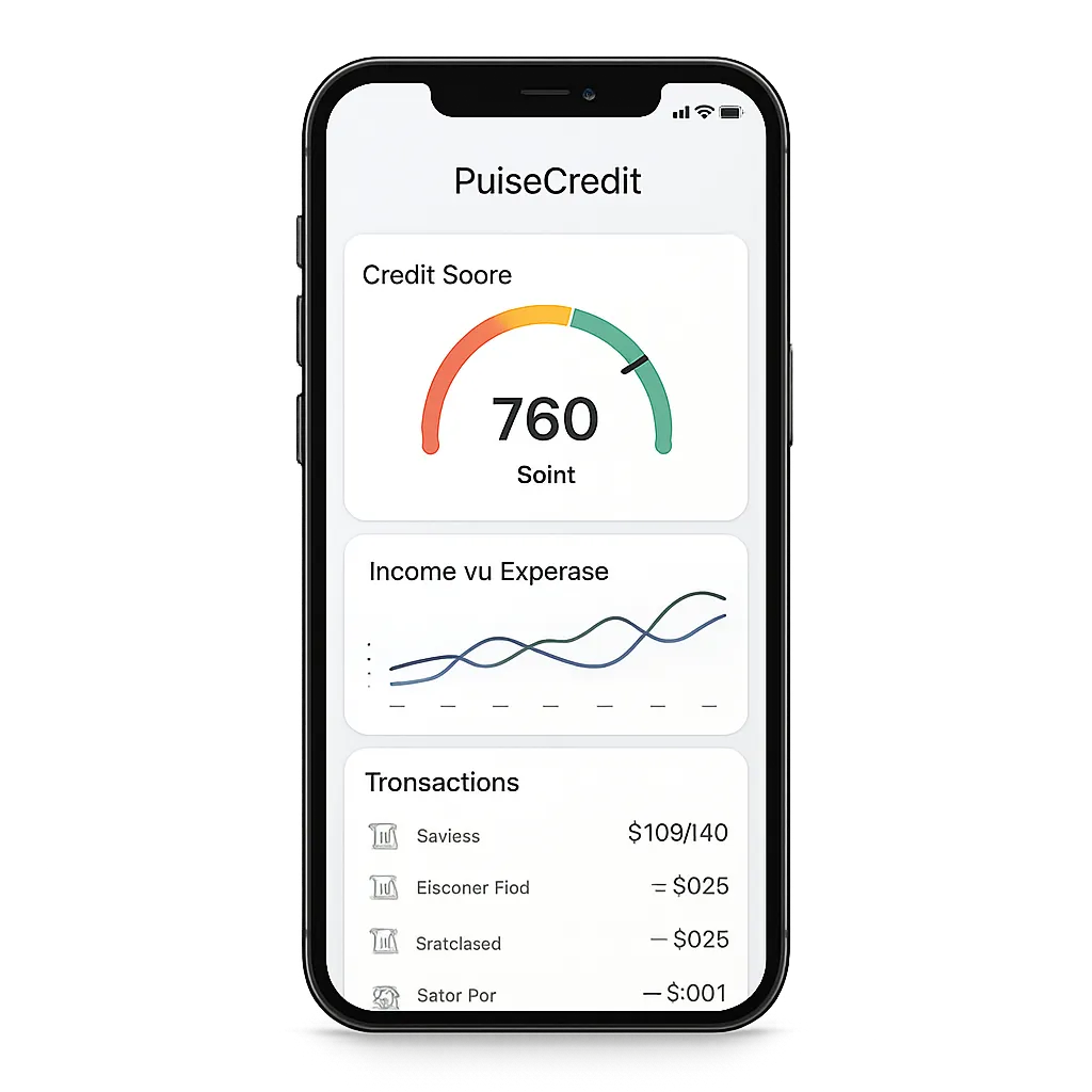 PulseCredit smartphone dashboard mockup