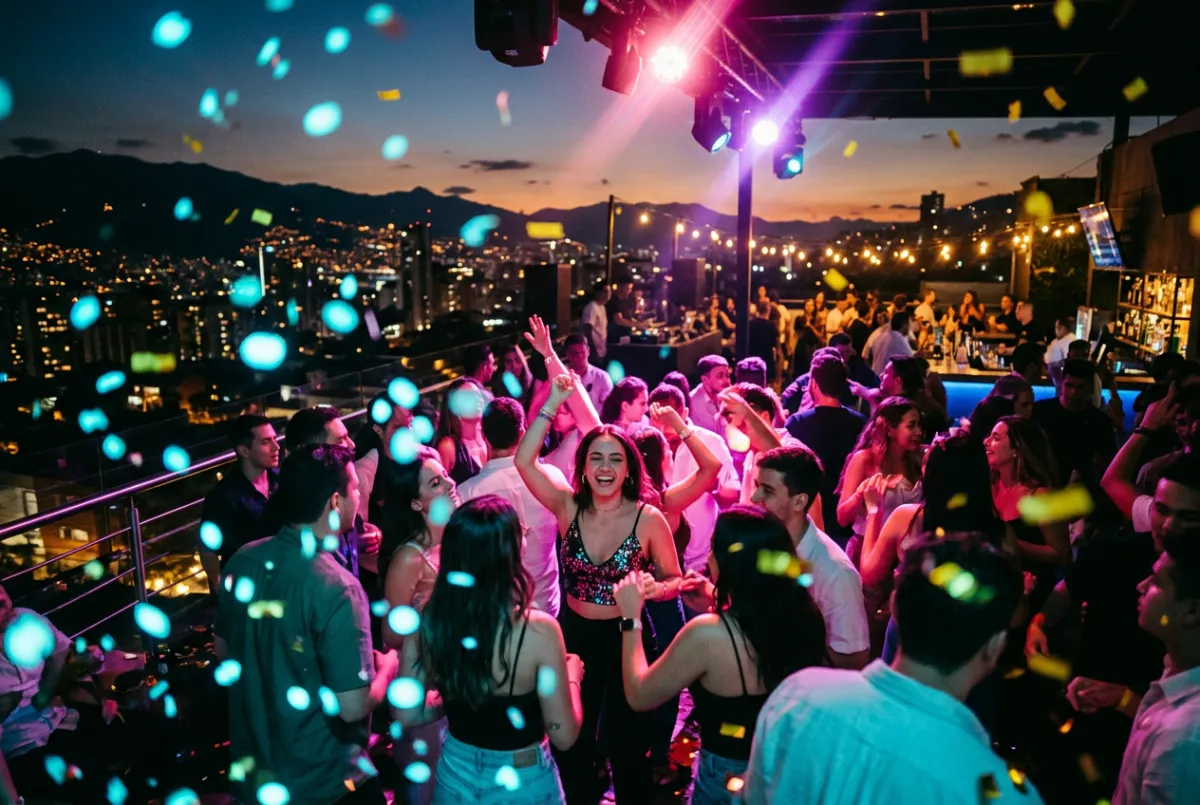 Exclusive rooftop parties and nightlife in Medellín with stage lights