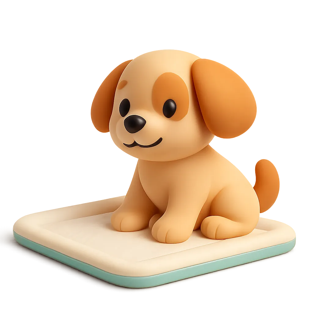3D render of a playful dog and potty pad