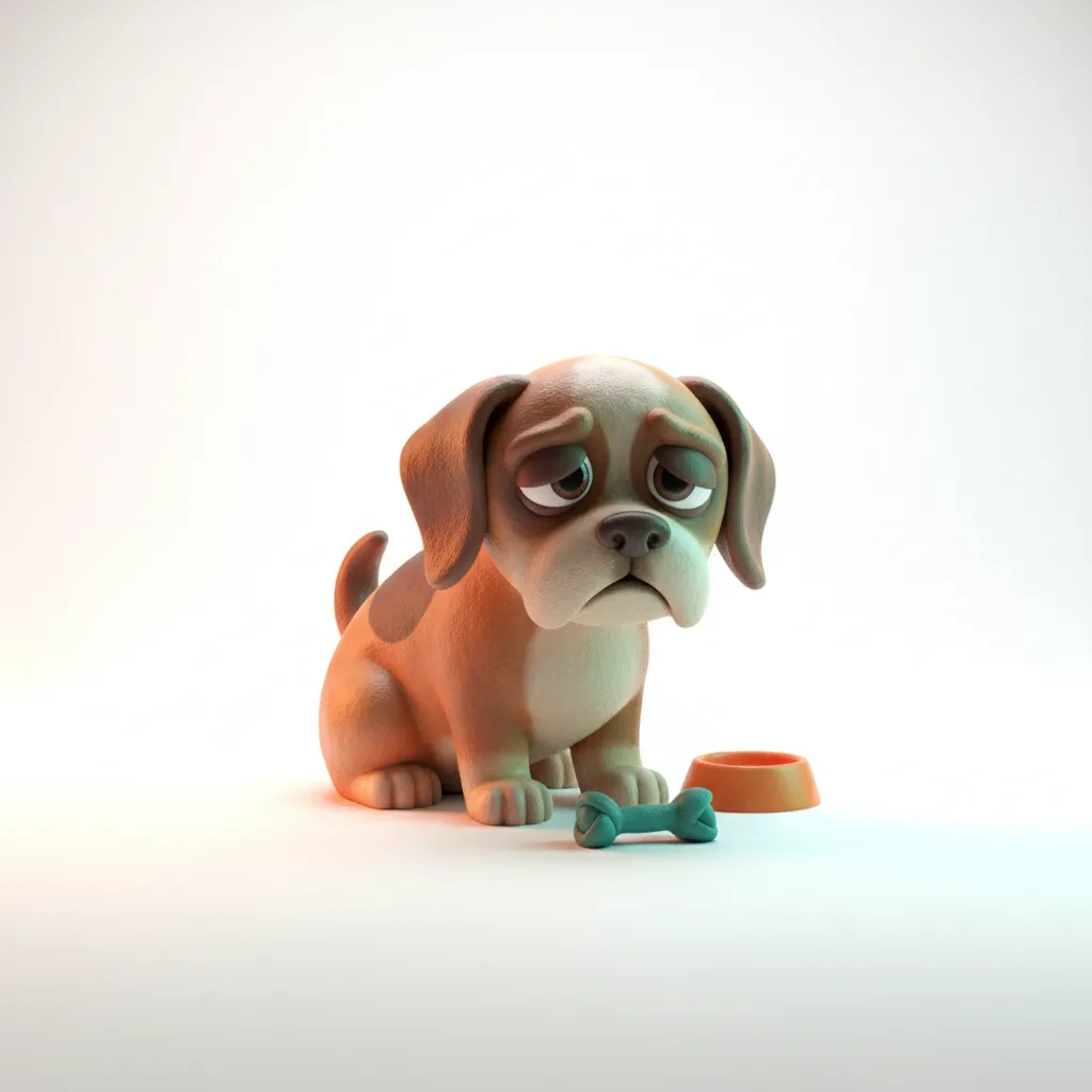 Sad 3D digital art dog looking stressed