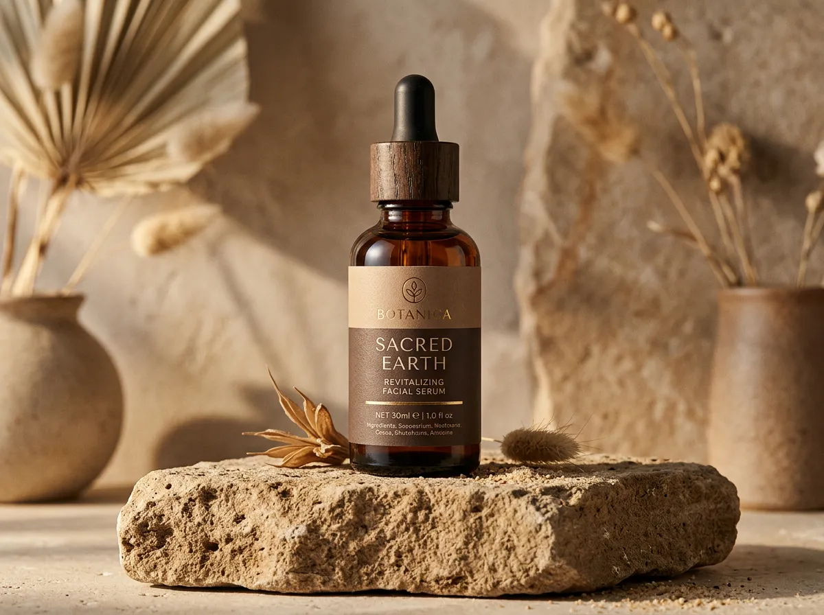 Luxurious botanical haircare jars and bottles honoring natural curly texture