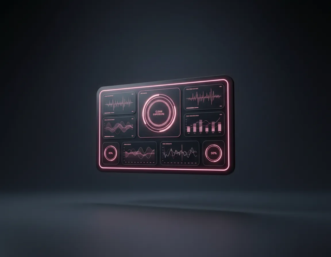 Abstract monochrome digital exposure scan interface with neon pink tactical highlights